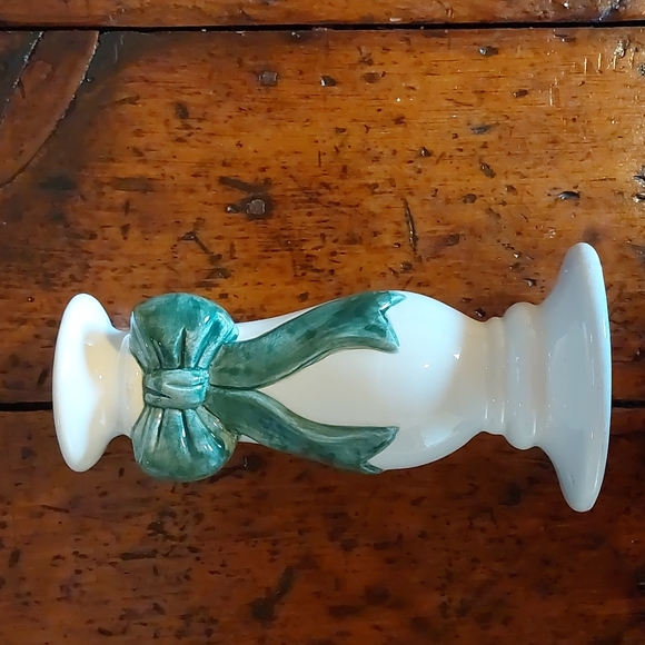 5/$25 Candleholder, Ivory with Green Bow, Cottagecore, Romantic, 1980's - Picture 4 of 6